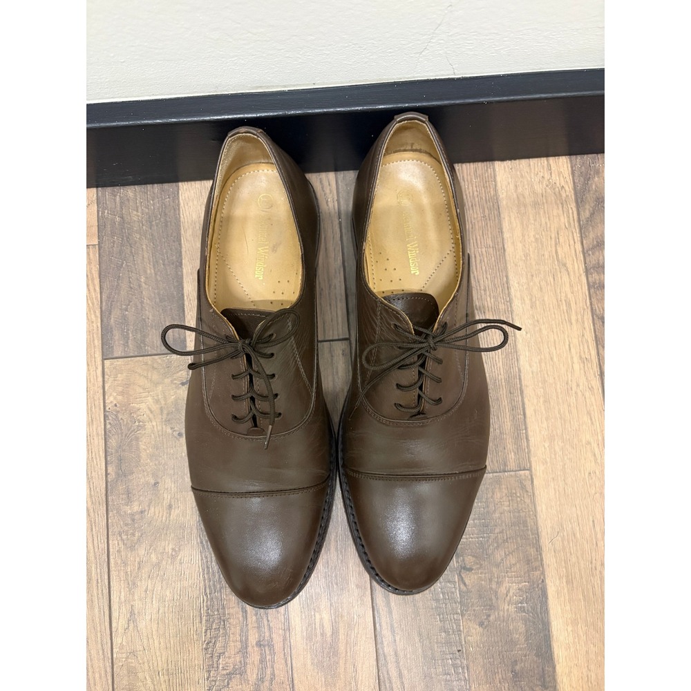 Samuel Windsor Mens Brown Leather Cap Toe Oxford Dress Shoes Size 11